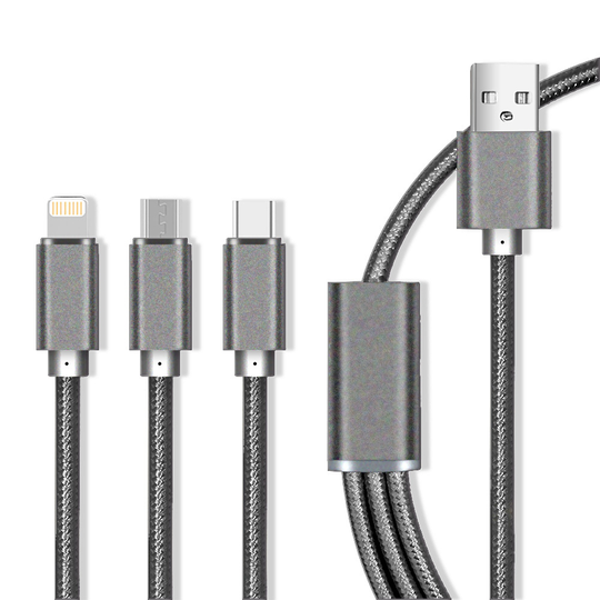 Maxlife 3in1 MicroUSB / USB-C / Lightning USB-kaapeli harmaa